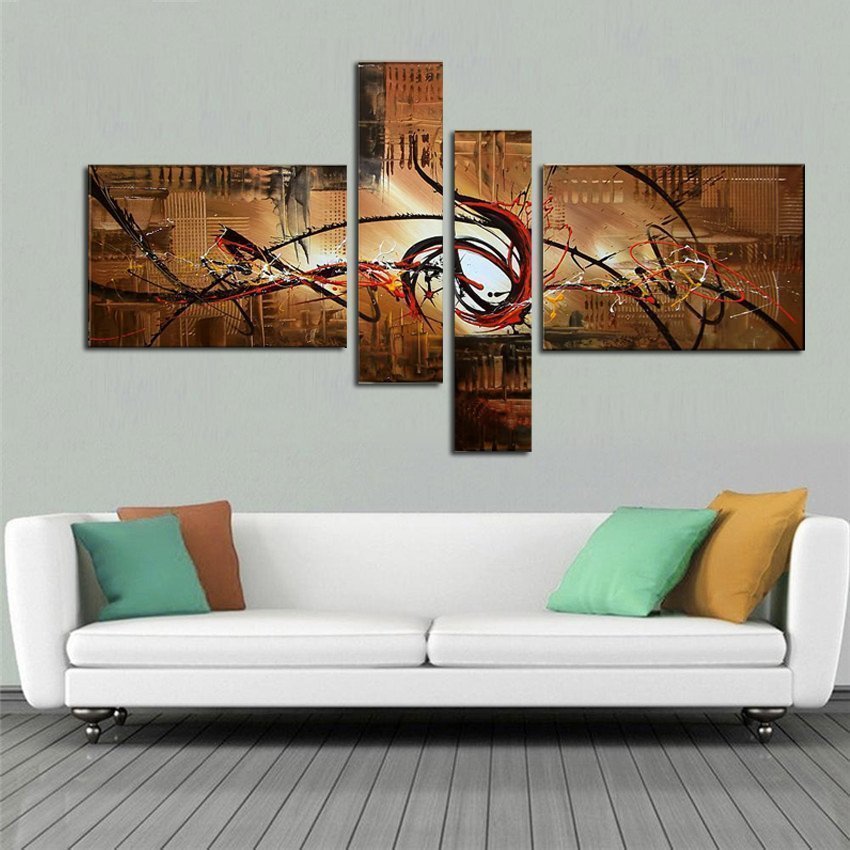 Quadro Moderno Dipinto a Mano su Tela Astratto a 4 Pannelli N38