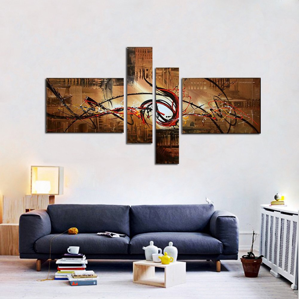 Quadro Moderno Dipinto a Mano su Tela Astratto a 4 Pannelli N38