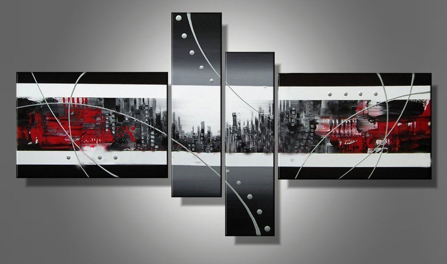 Quadro Moderno Dipinto a Mano su Tela Astratto a 4 Pannelli N39