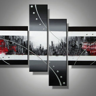 Quadro Moderno Dipinto a Mano su Tela Astratto a 4 Pannelli N39
