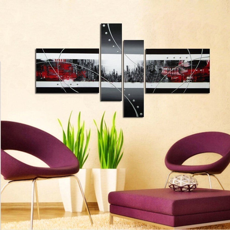 Quadro Moderno Dipinto a Mano su Tela Astratto a 4 Pannelli N39