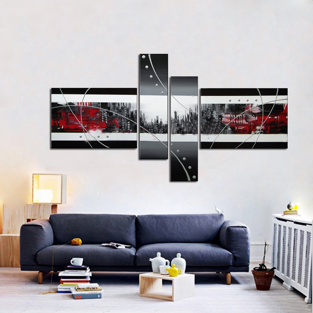 Quadro Moderno Dipinto a Mano su Tela Astratto a 4 Pannelli N39