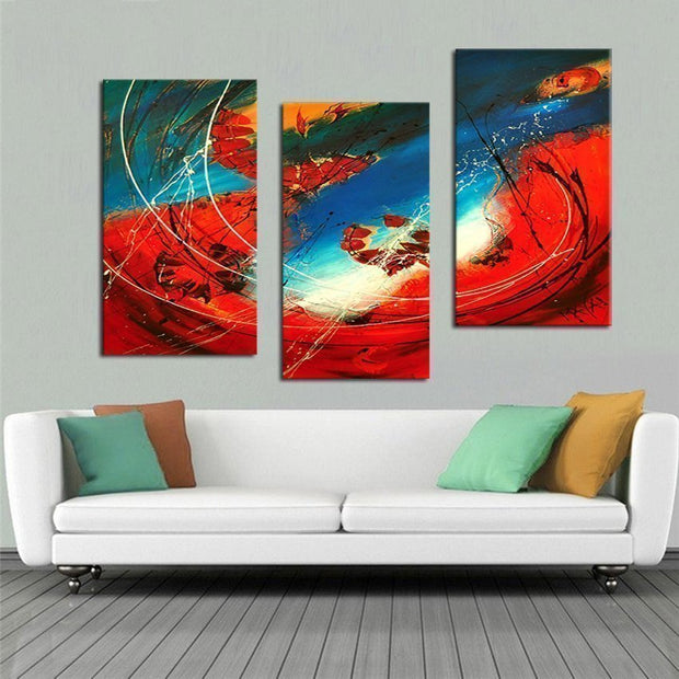 Quadro Moderno Dipinto a Mano su Tela 40x80 (3) Astratto a 3 Pannelli N41