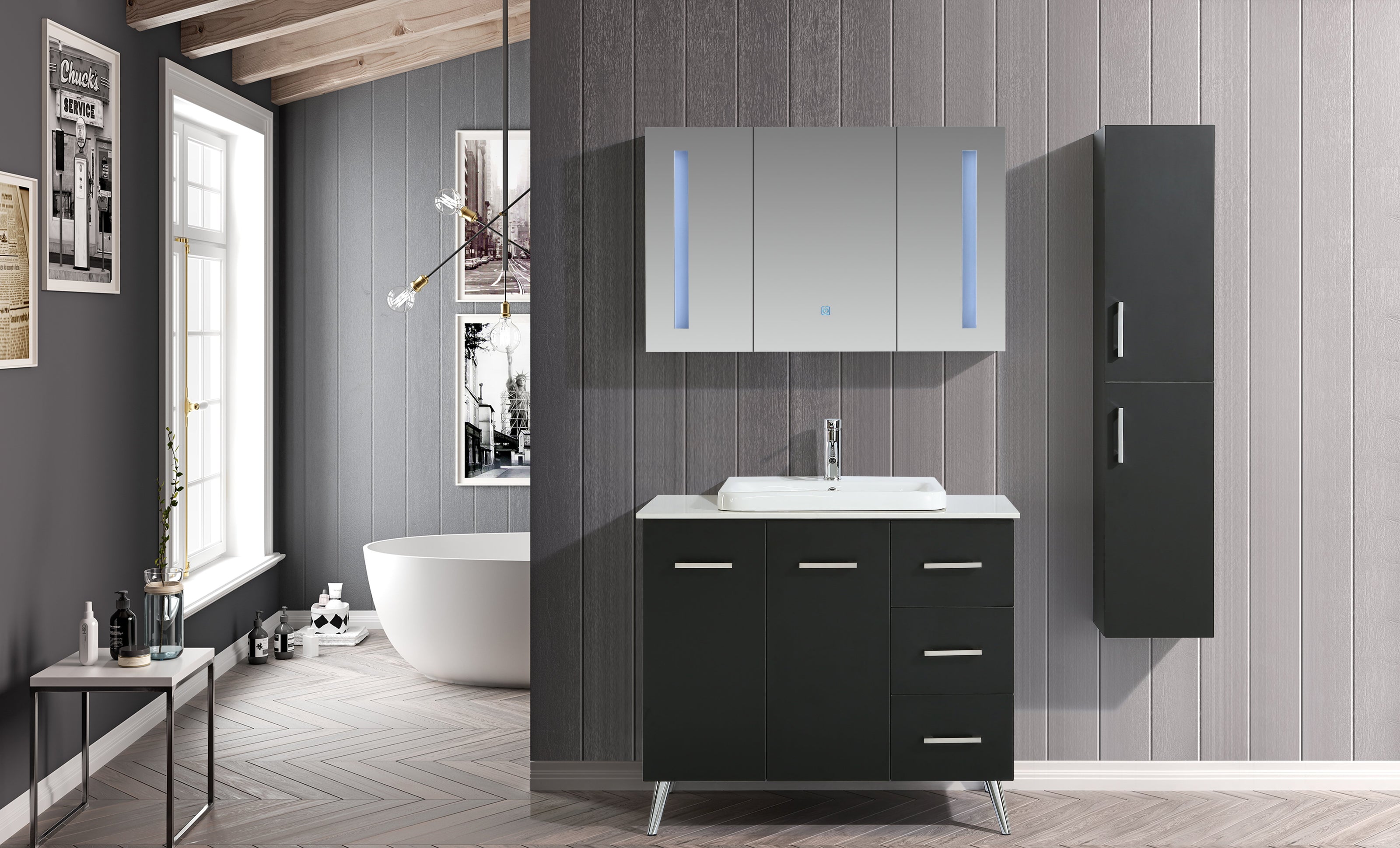 Mobile Arredo Bagno Space England 100 cm Moderno + Colonna Arredo
