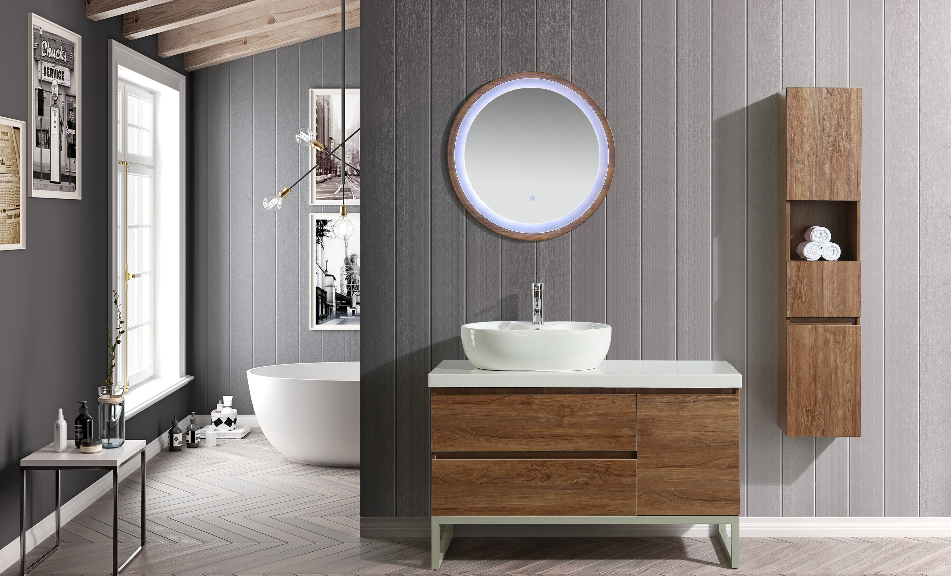 Mobile Arredo Bagno Paris 120 cm Moderno + Colonna Arredo