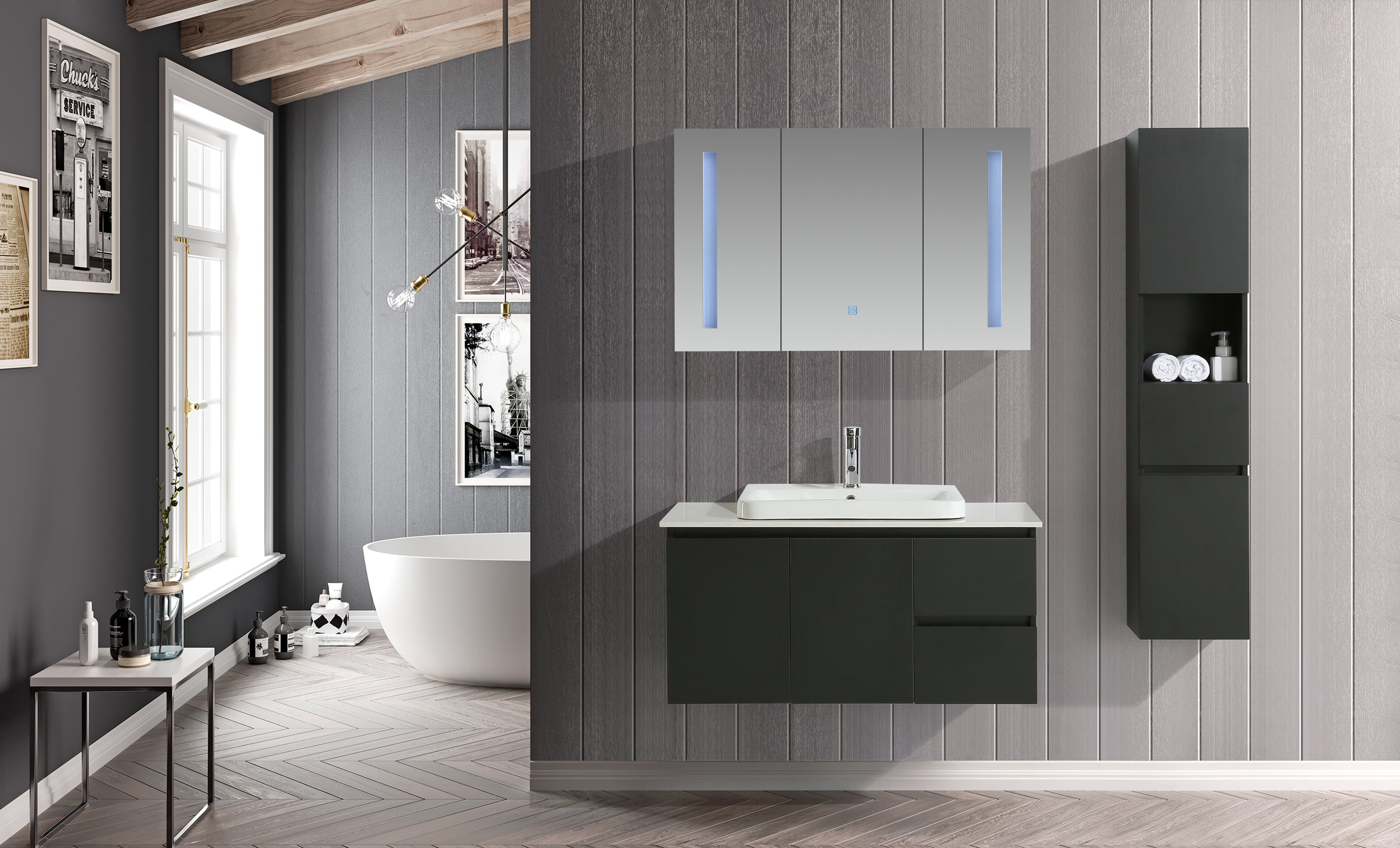 Mobile Arredo Bagno Tokyo 120 cm Moderno + Colonna Arredo