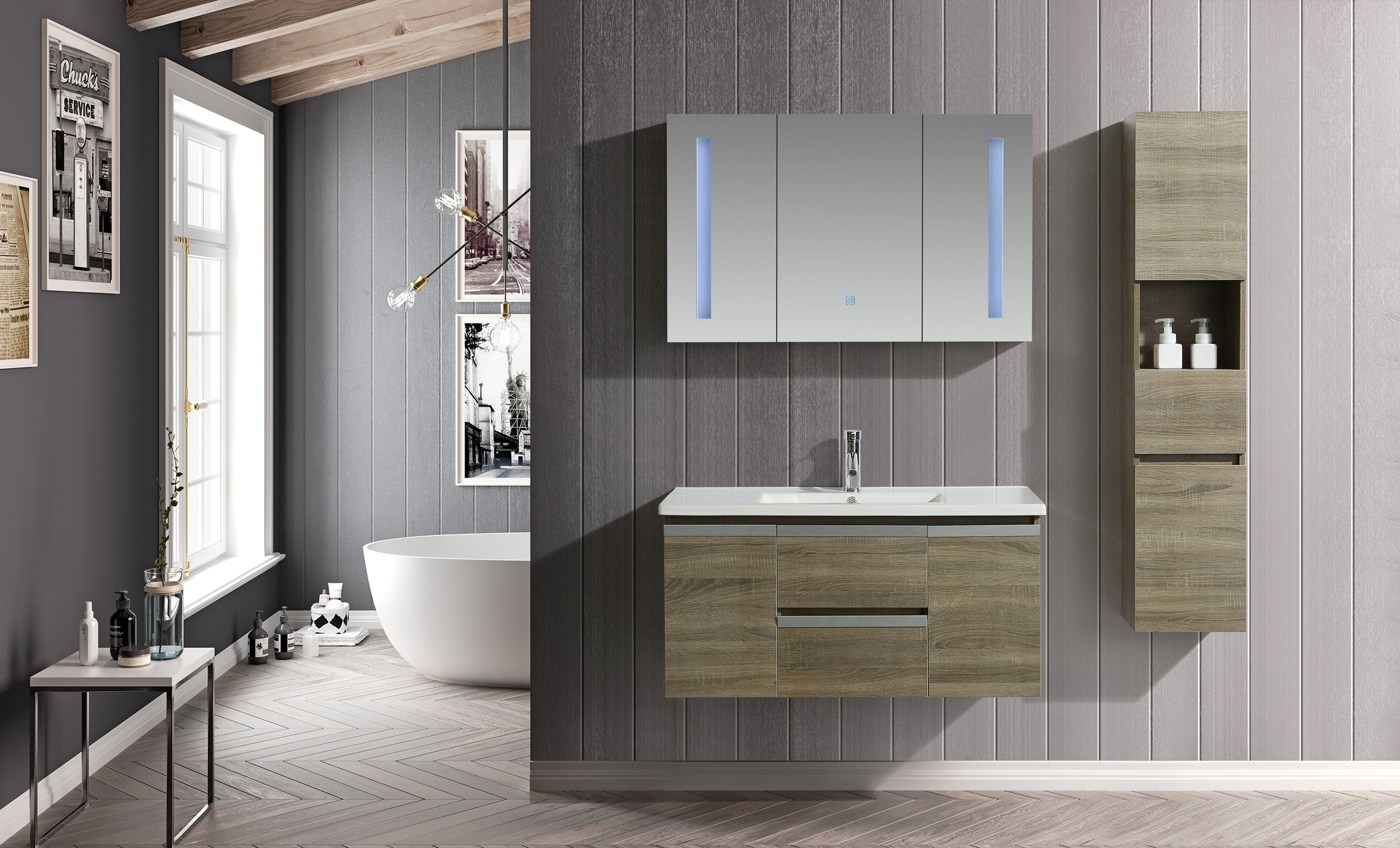 Mobile Arredo Bagno Venice 100 cm Spazioso + Colonna Arredo