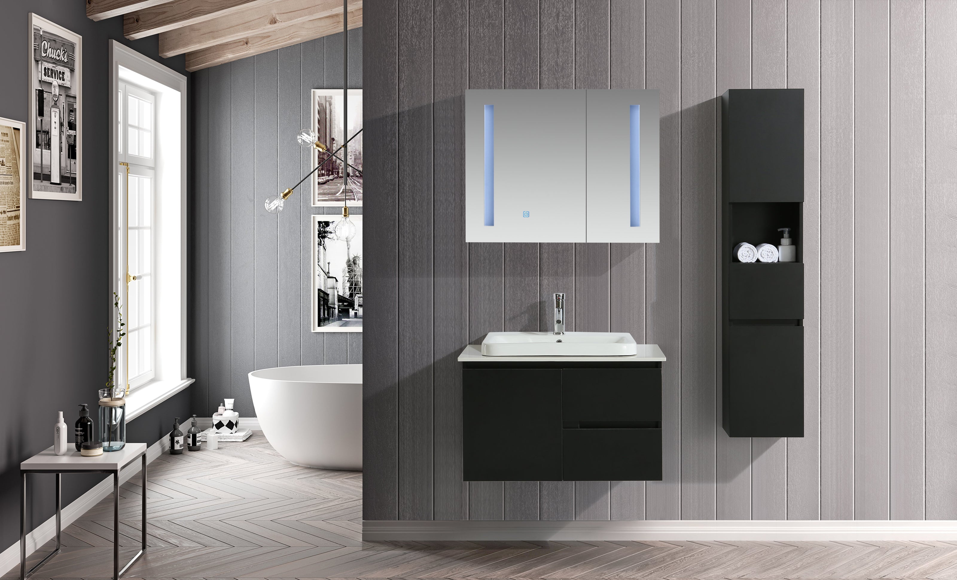 Mobile Arredo Bagno Tokyo 80 cm Moderno + Colonna Arredo