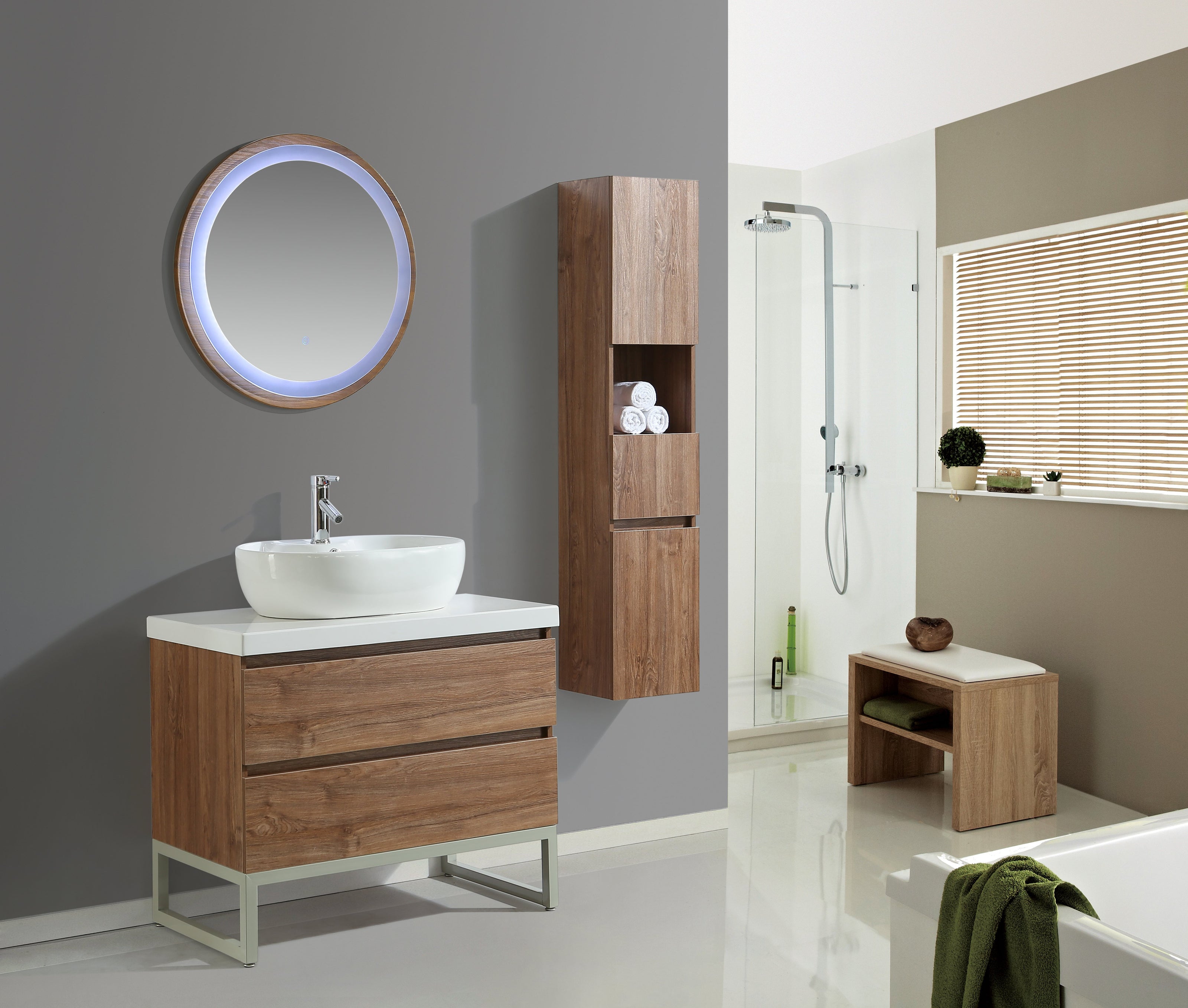 Mobile Arredo Bagno Paris 90 cm Moderno + Colonna Arredo