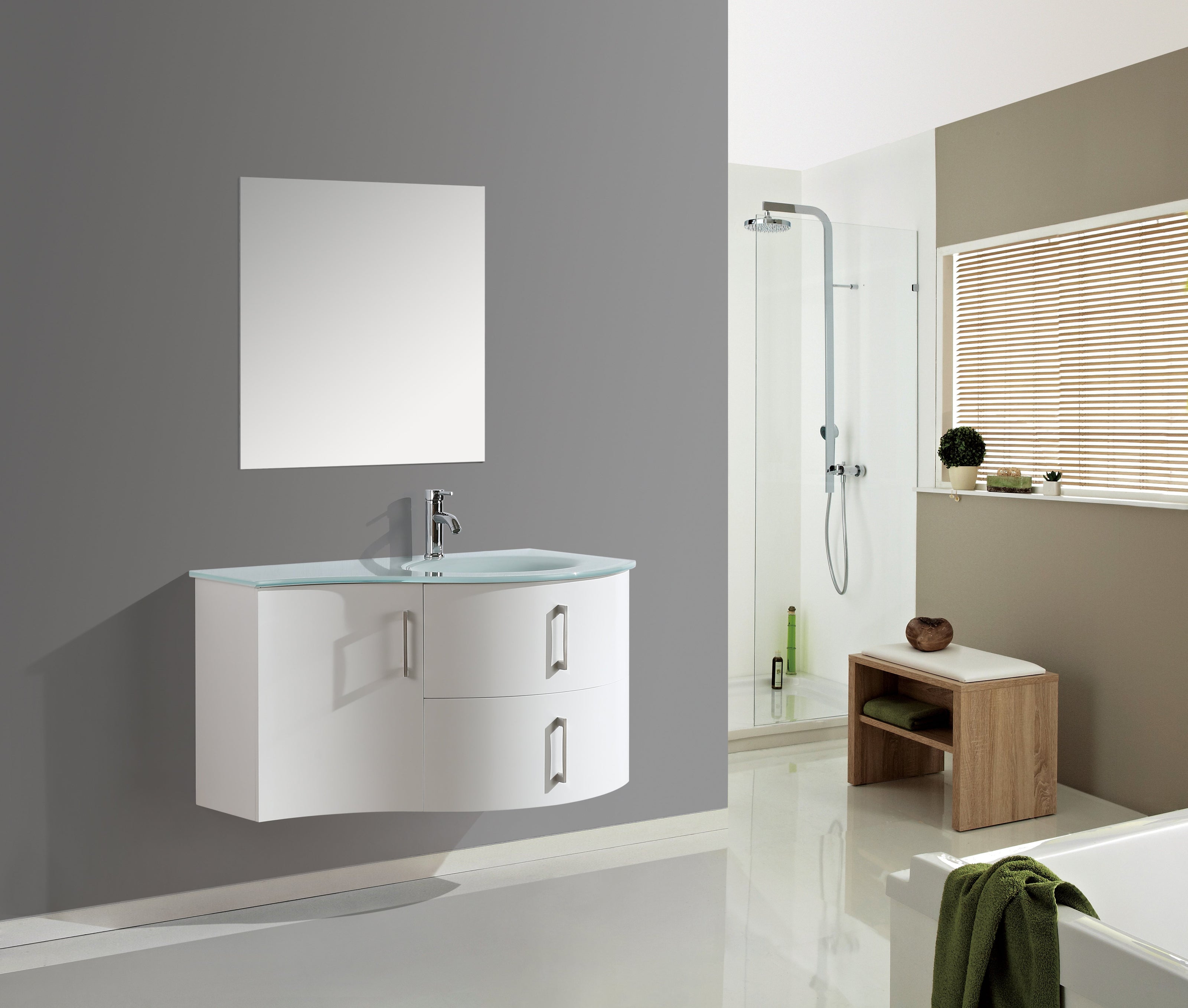 Mobile Arredo Bagno Kursal 104 cm Sospeso Bianco Destro Moderno