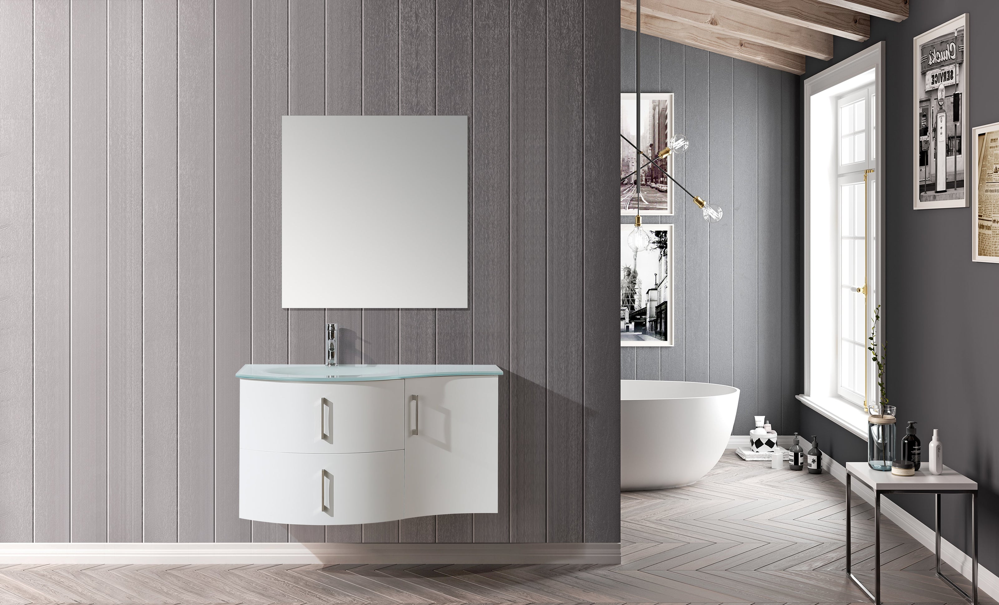 Mobile Arredo Bagno Kursal 104 cm Sospeso Bianco Sinistro Moderno