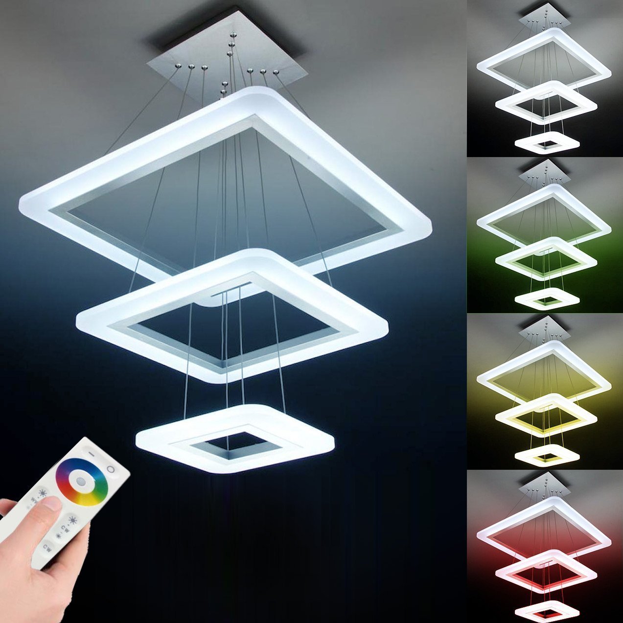 Lampadario a Sospensione Led Square 3T Luce Calda, Fredda, e Multicolor