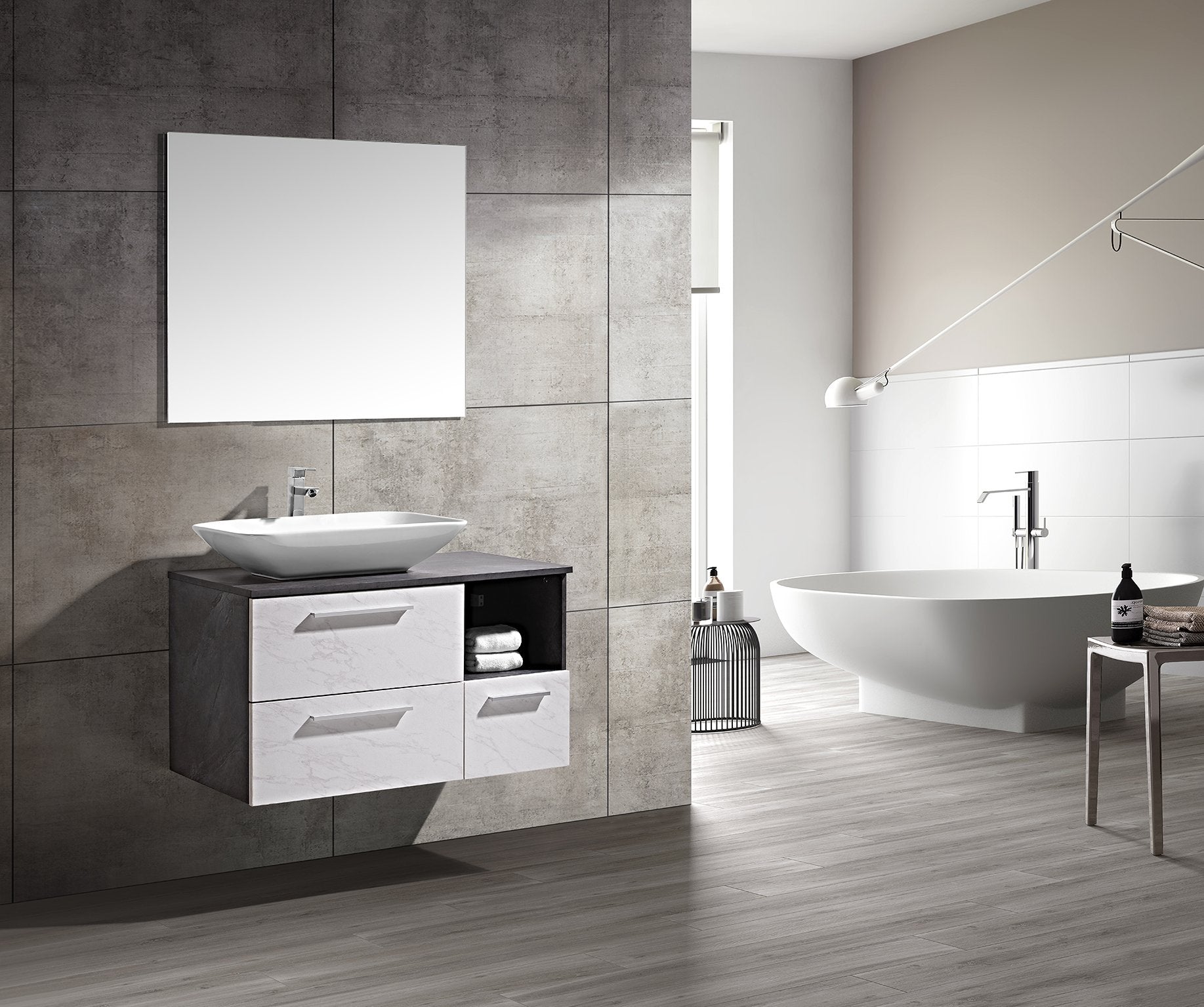 Set Mobile Arredo Bagno London Stone  Bianco Grigio 100