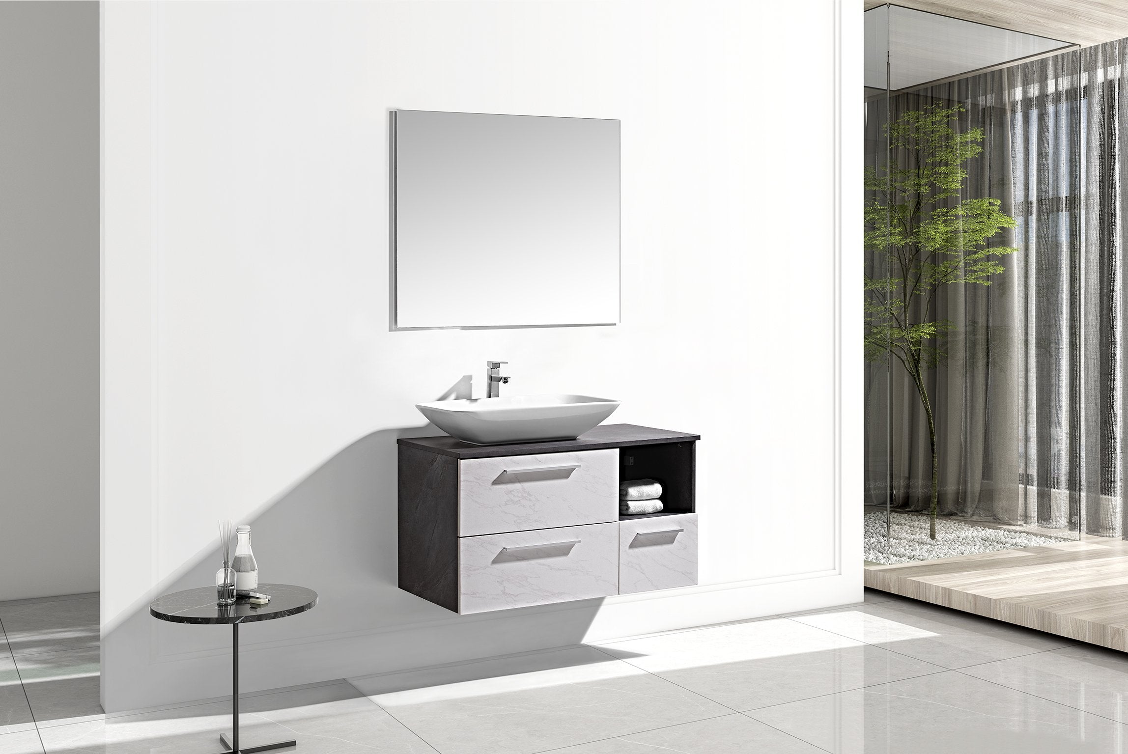 Set Mobile Arredo Bagno London Stone  Bianco Grigio 100
