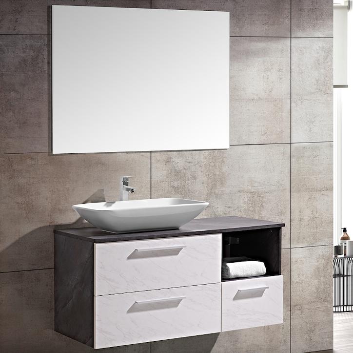 Set Mobile Arredo Bagno London Stone effetto pietra naturale Bianco Grigio 120cm