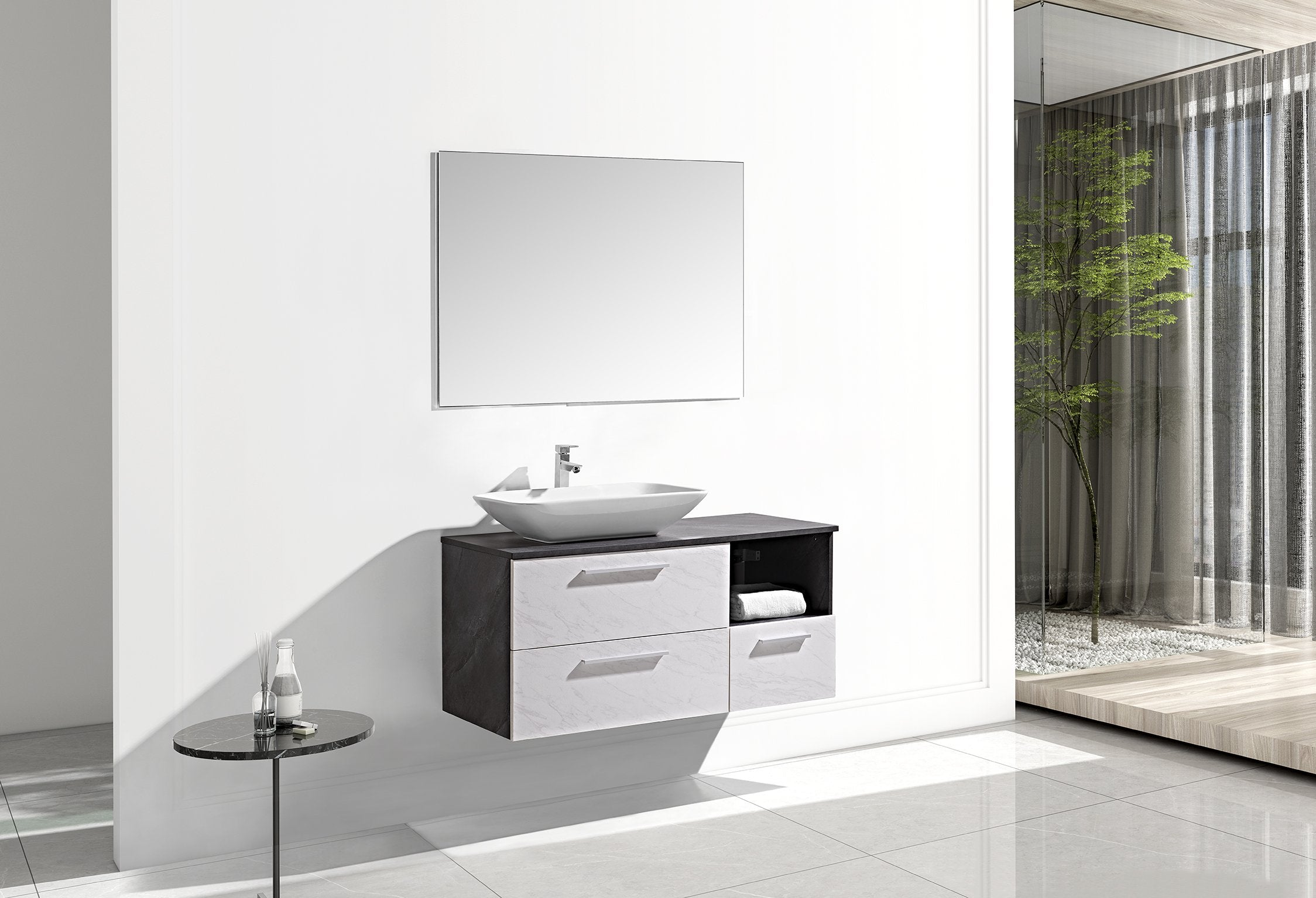 Set Mobile Arredo Bagno London Stone effetto pietra naturale Bianco Grigio 120cm