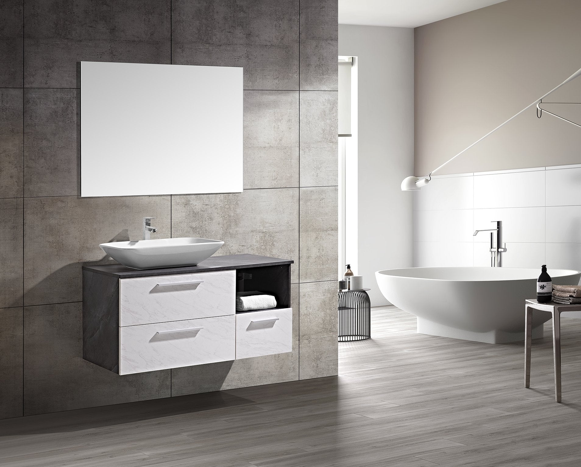 Set Mobile Arredo Bagno London Stone effetto pietra naturale Bianco Grigio 120cm