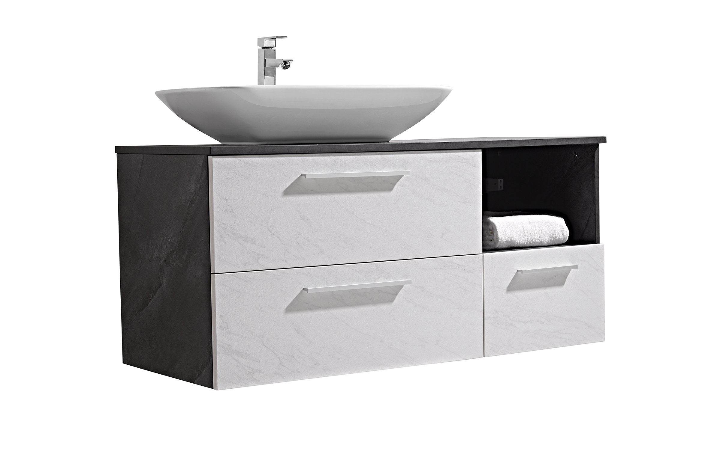 Set Mobile Arredo Bagno London Stone effetto pietra naturale Bianco Grigio 120cm