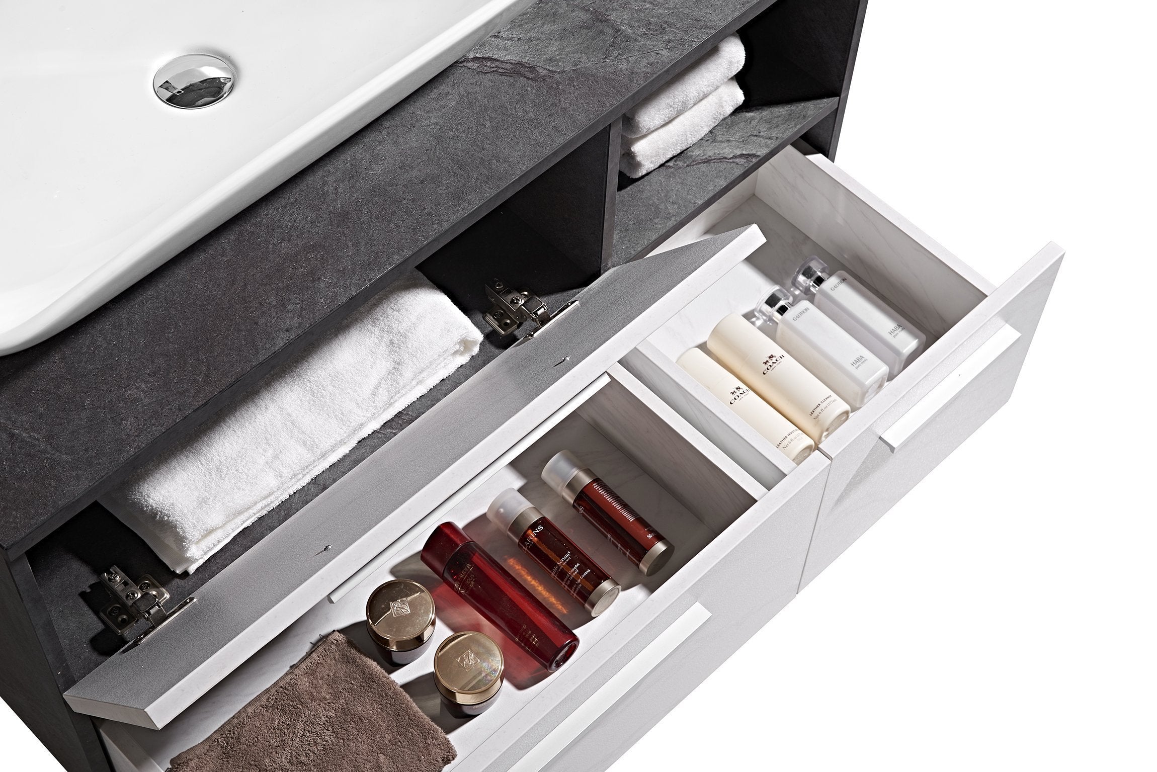 Set Mobile Arredo Bagno London Stone effetto pietra naturale Bianco Grigio 120cm