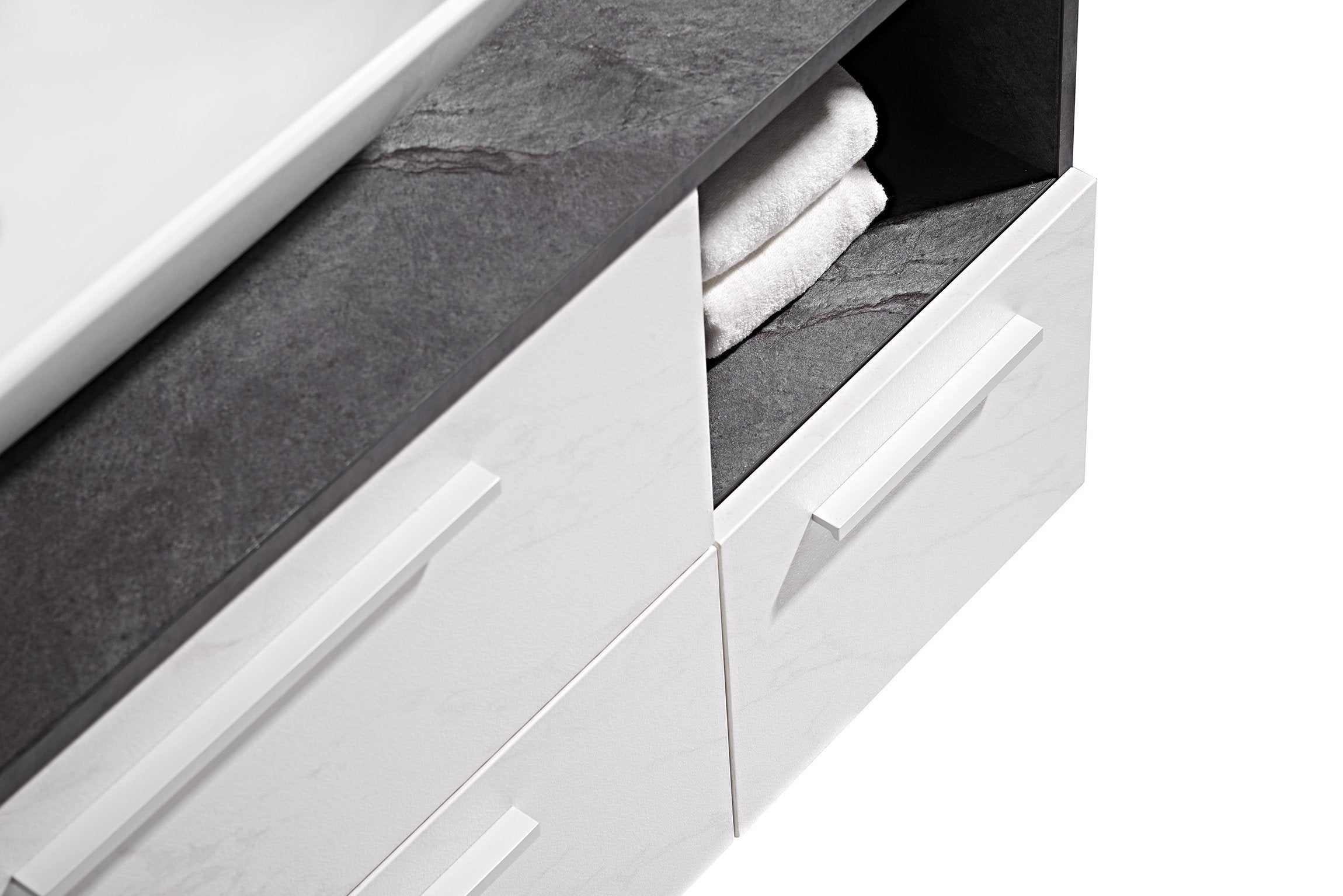 Set Mobile Arredo Bagno London Stone effetto pietra naturale Bianco Grigio 120cm