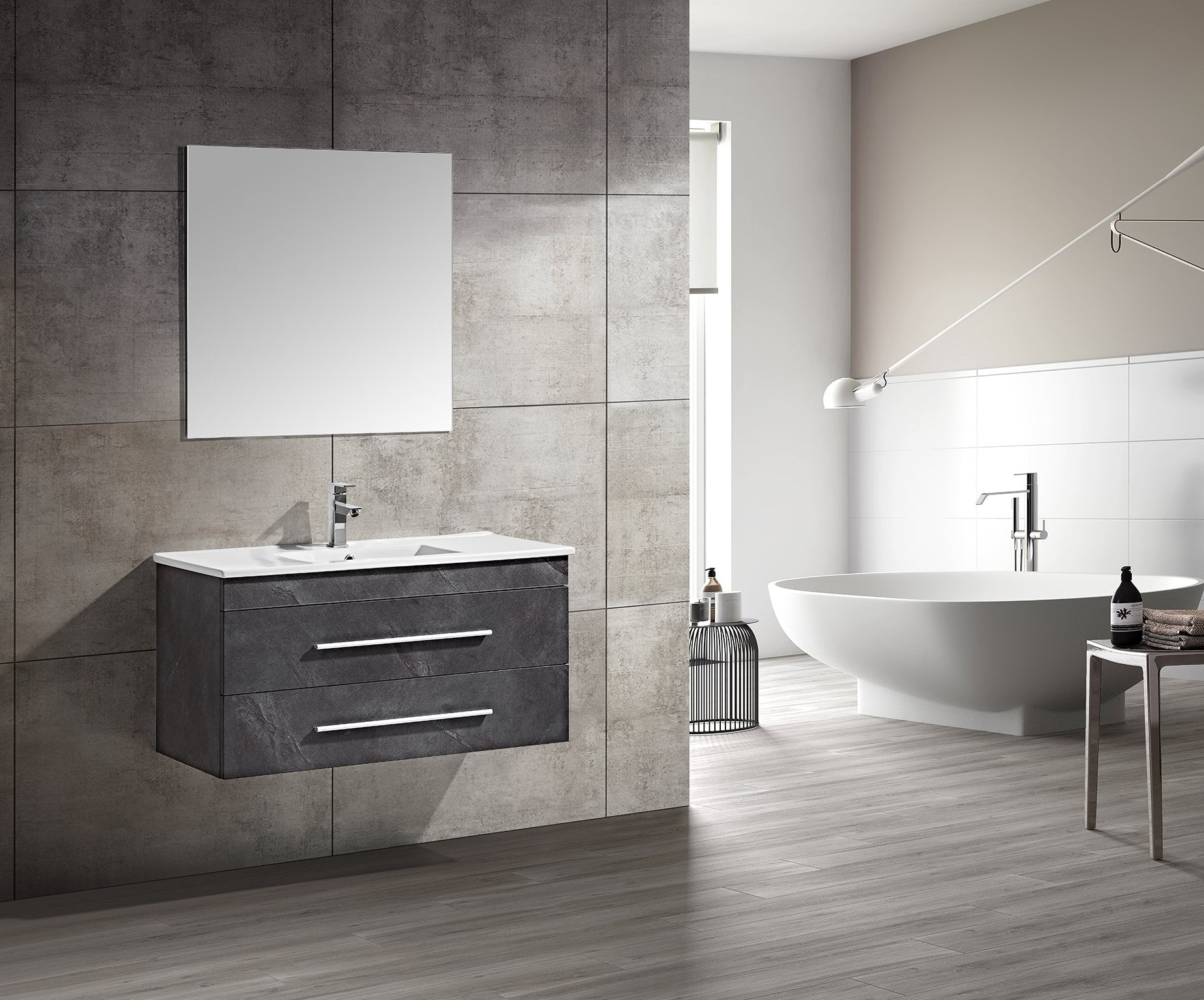 Set Mobile Arredo Bagno Urban Stone Grigio antracite 100cm