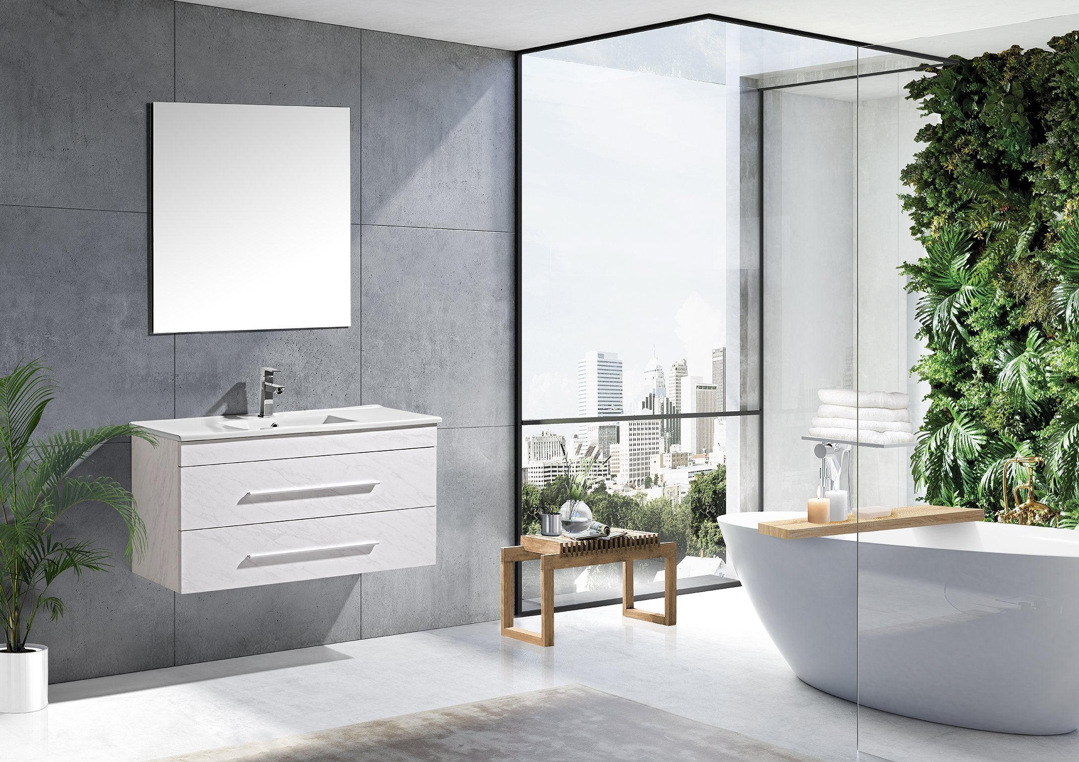 Set Mobile Arredo Bagno Urban Stone Bianco 100cm