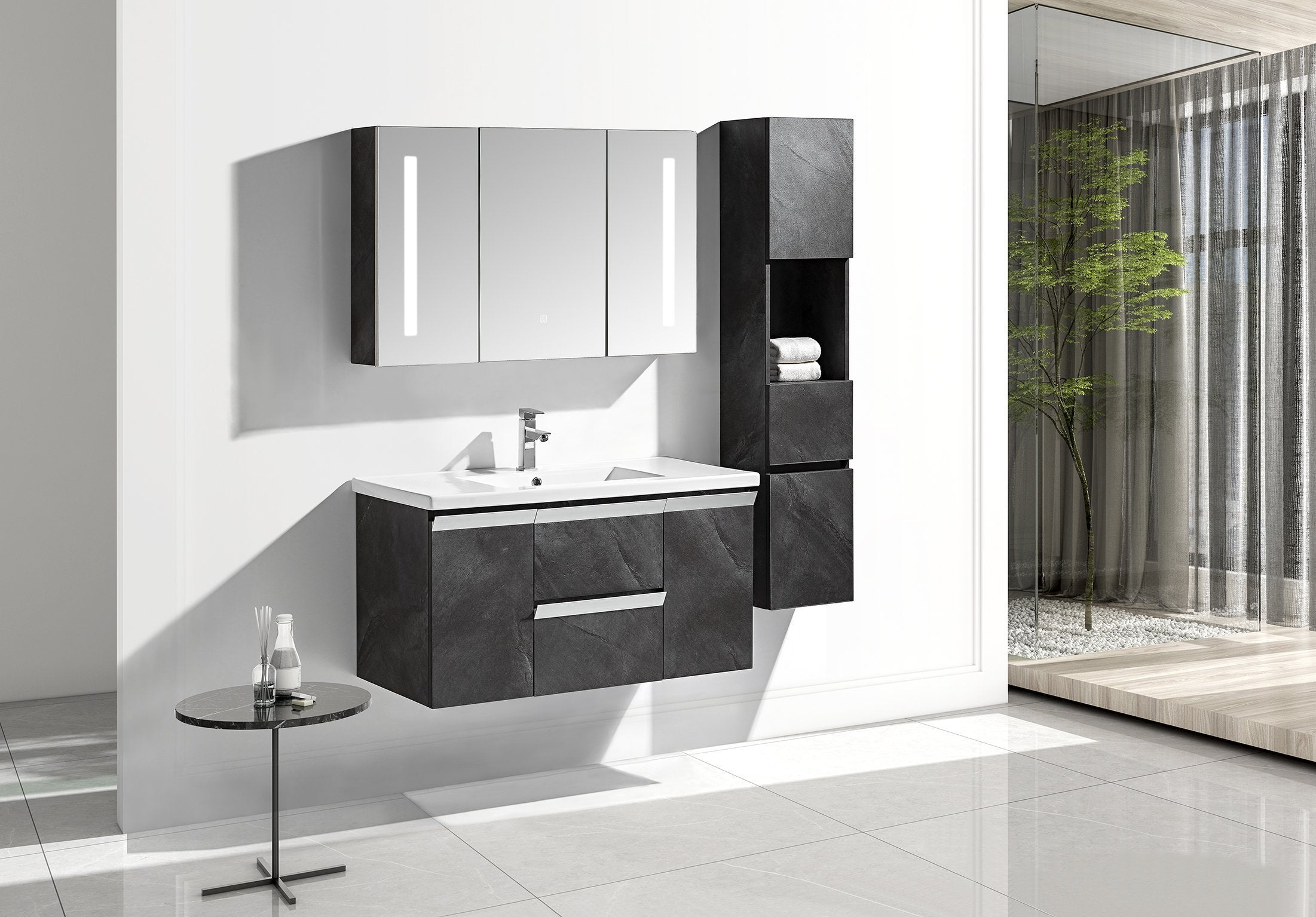 Set Mobile Bagno Venice Stone Grigio antracite 100cm + Colonna