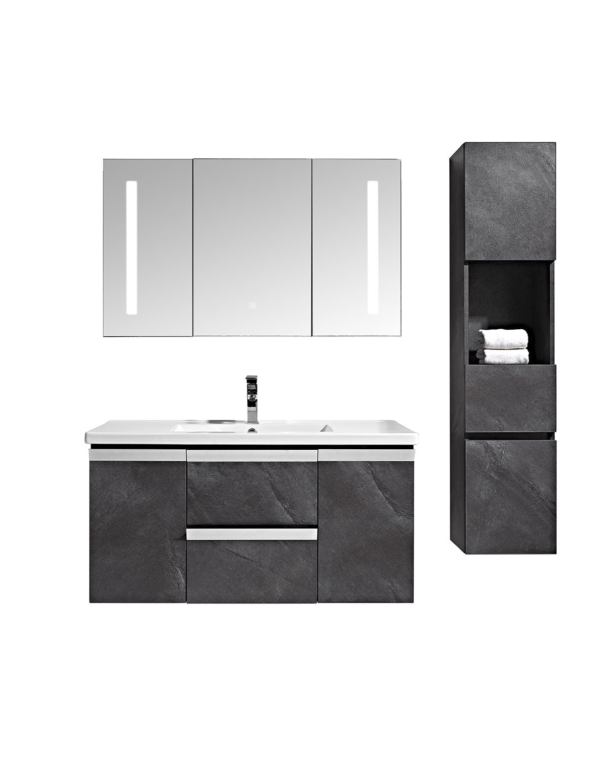 Set Mobile Bagno Venice Stone Grigio antracite 100cm + Colonna