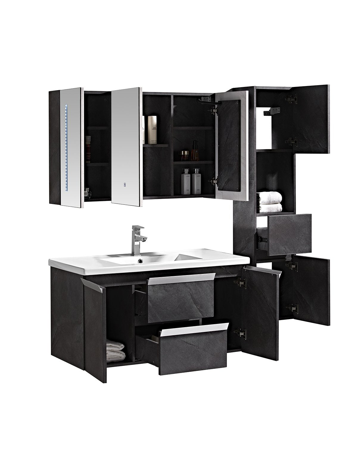 Set Mobile Bagno Venice Stone Grigio antracite 100cm + Colonna