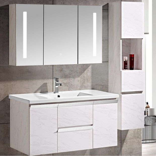 Set Mobile Arredo Bagno Venice Stone Bianco 100cm + Colonna