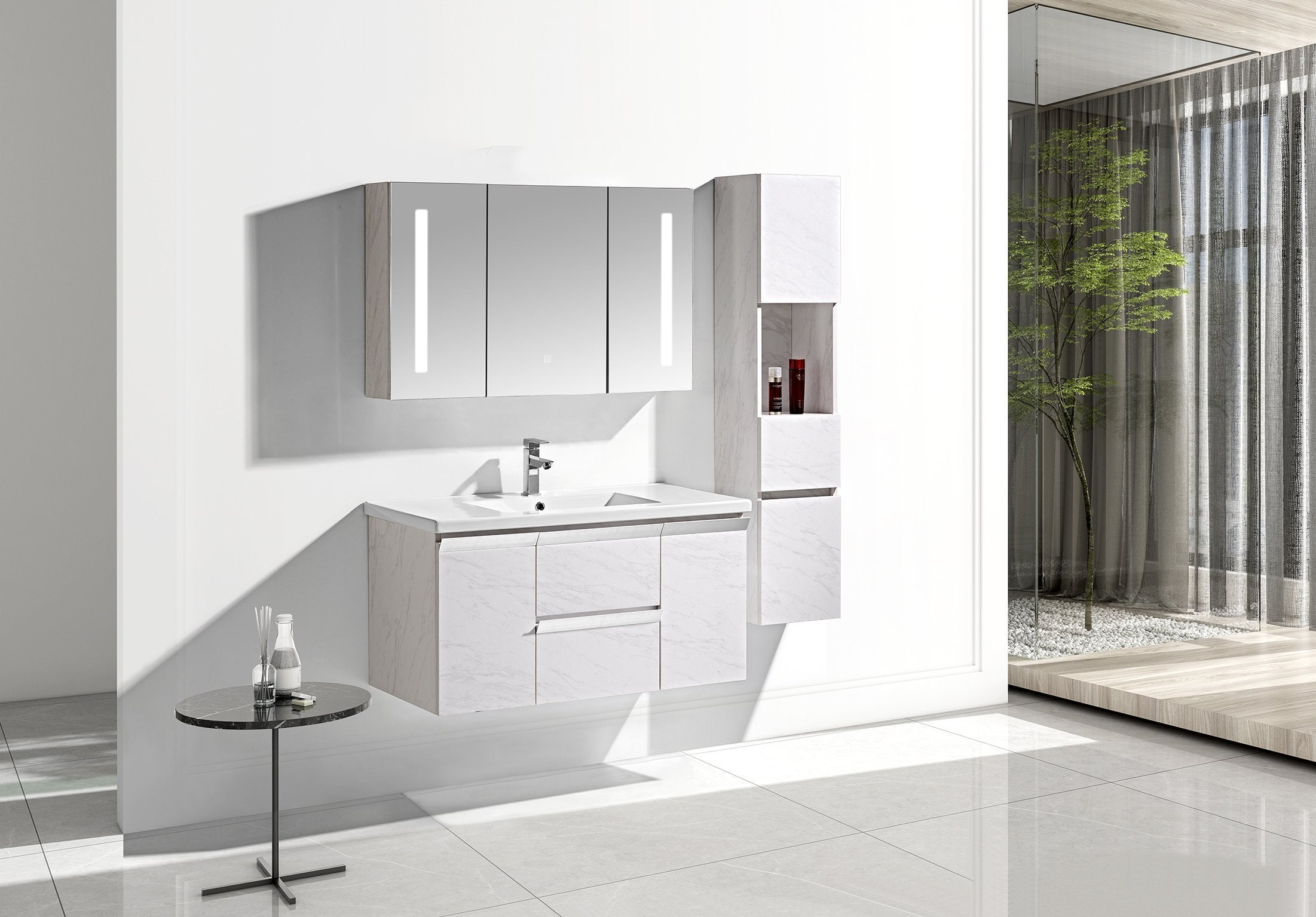 Set Mobile Arredo Bagno Venice Stone Bianco 100cm + Colonna