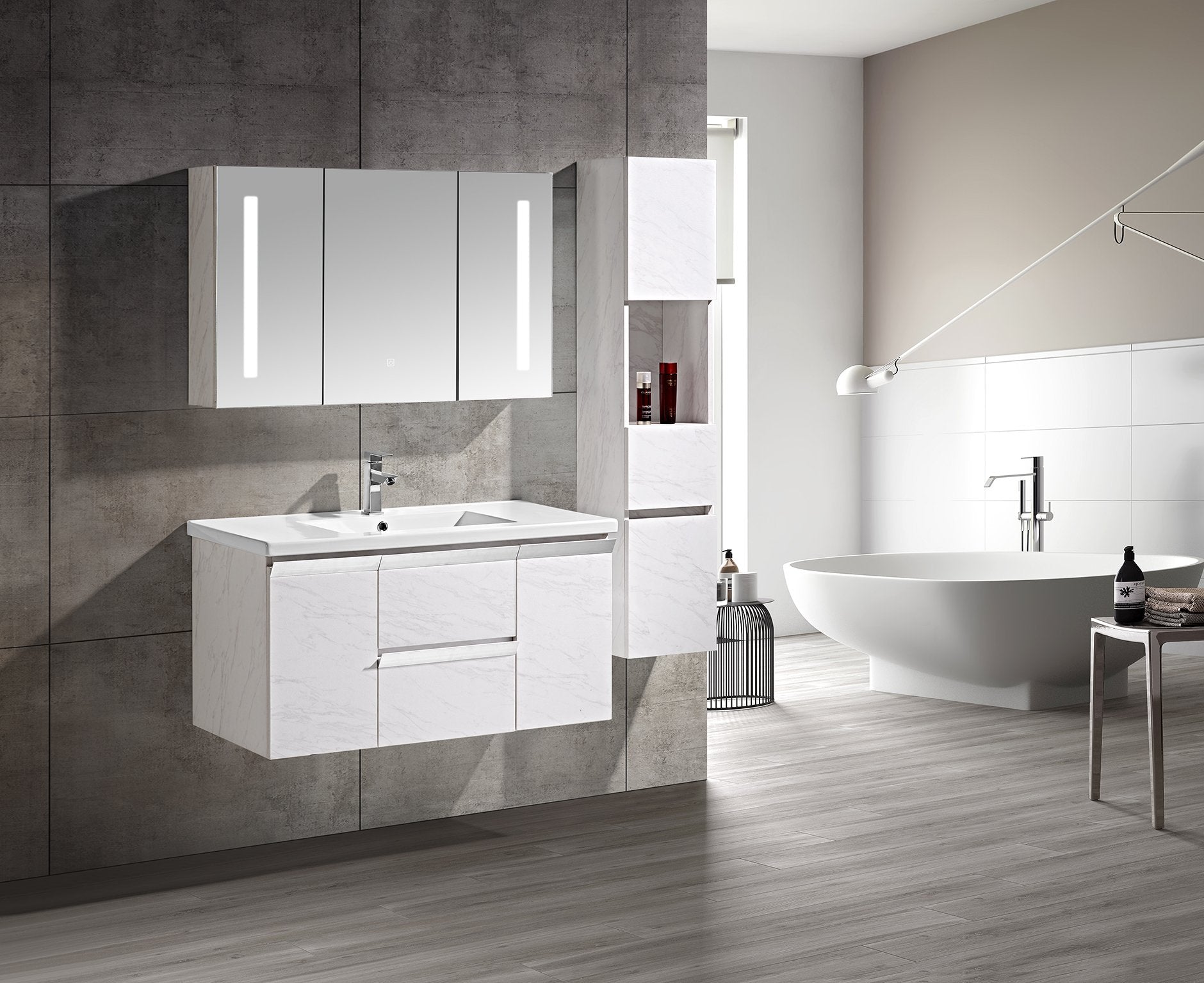 Set Mobile Arredo Bagno Venice Stone Bianco 100cm + Colonna