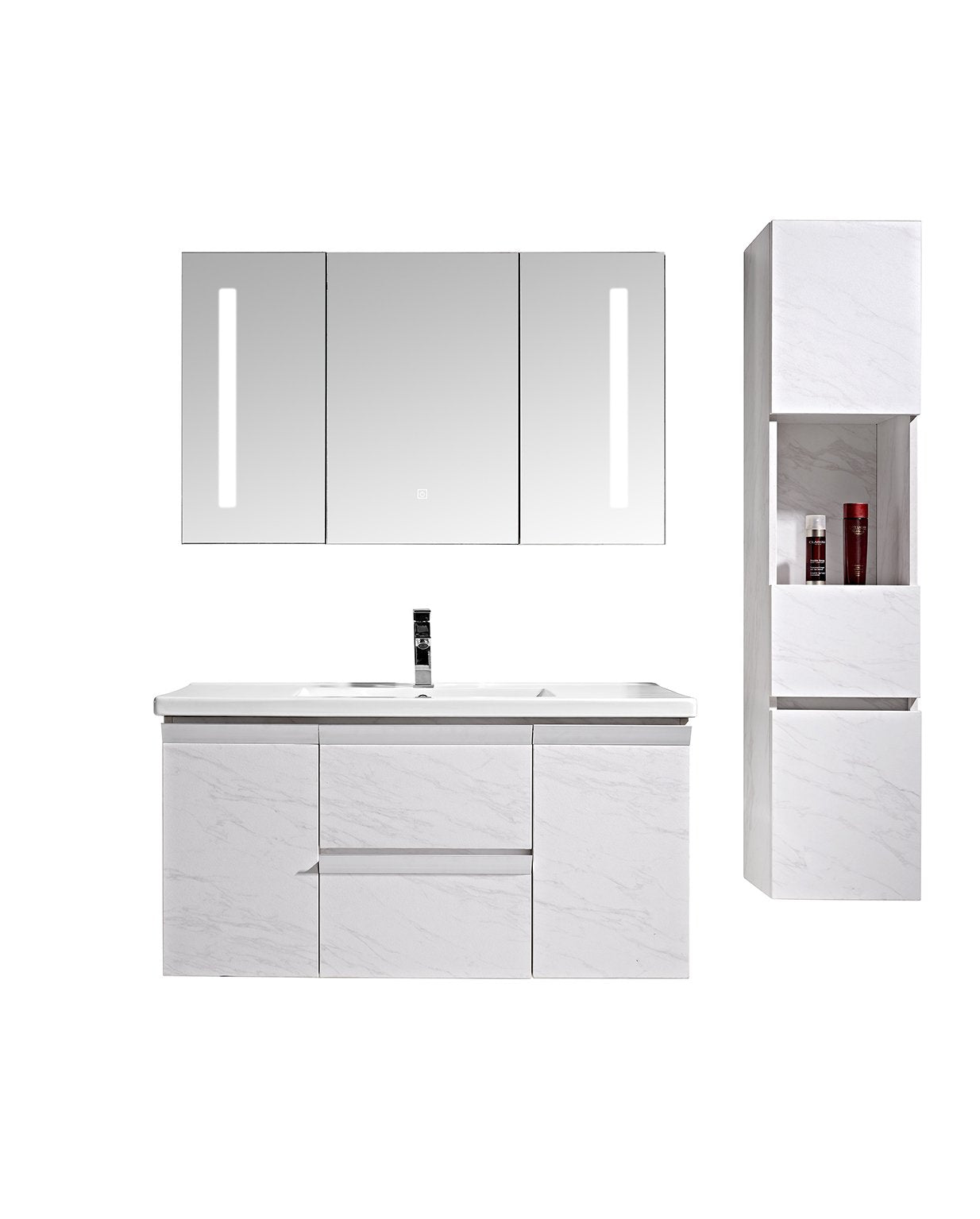 Set Mobile Arredo Bagno Venice Stone Bianco 100cm + Colonna