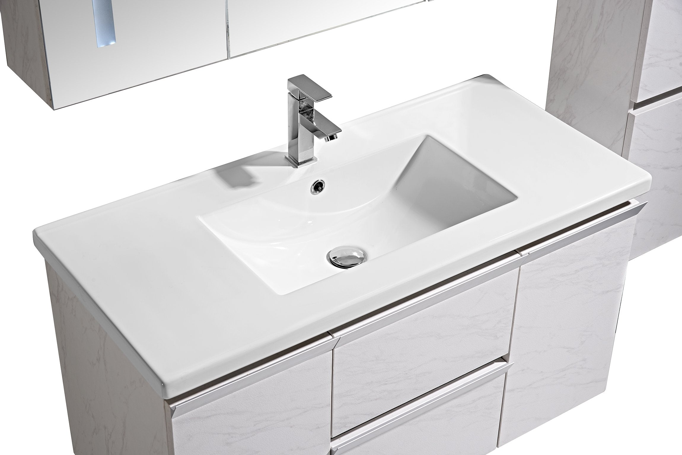 Set Mobile Arredo Bagno Venice Stone Bianco 100cm + Colonna