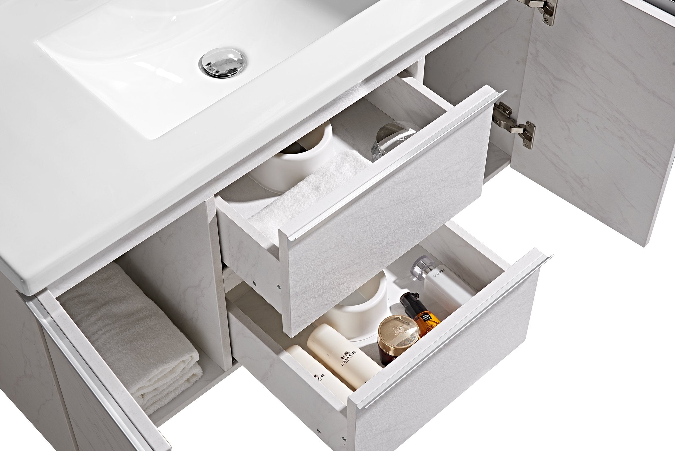 Set Mobile Arredo Bagno Venice Stone Bianco 100cm + Colonna