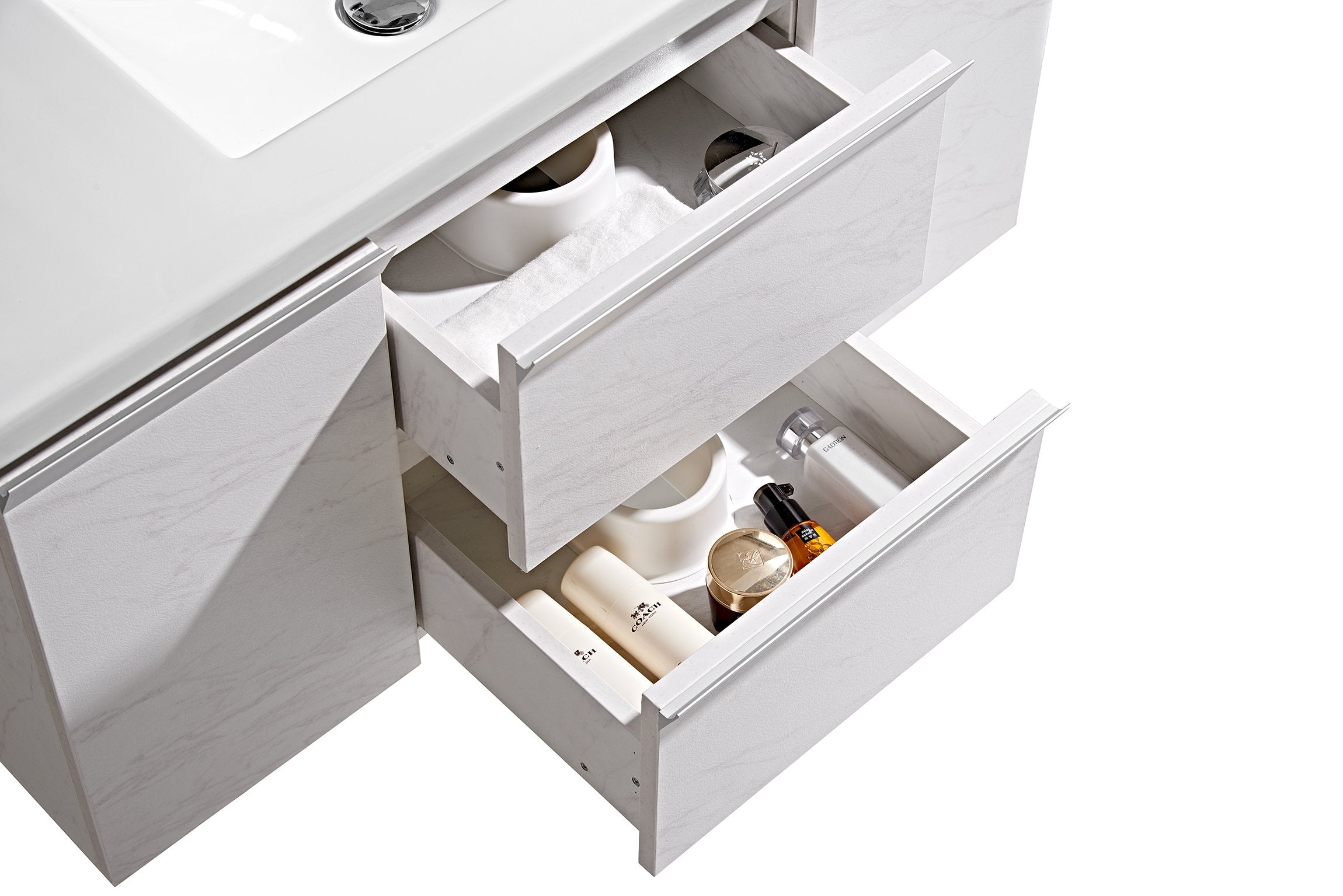 Set Mobile Arredo Bagno Venice Stone Bianco 100cm + Colonna