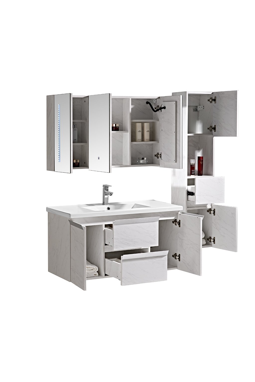 Set Mobile Arredo Bagno Venice Stone Bianco 100cm + Colonna