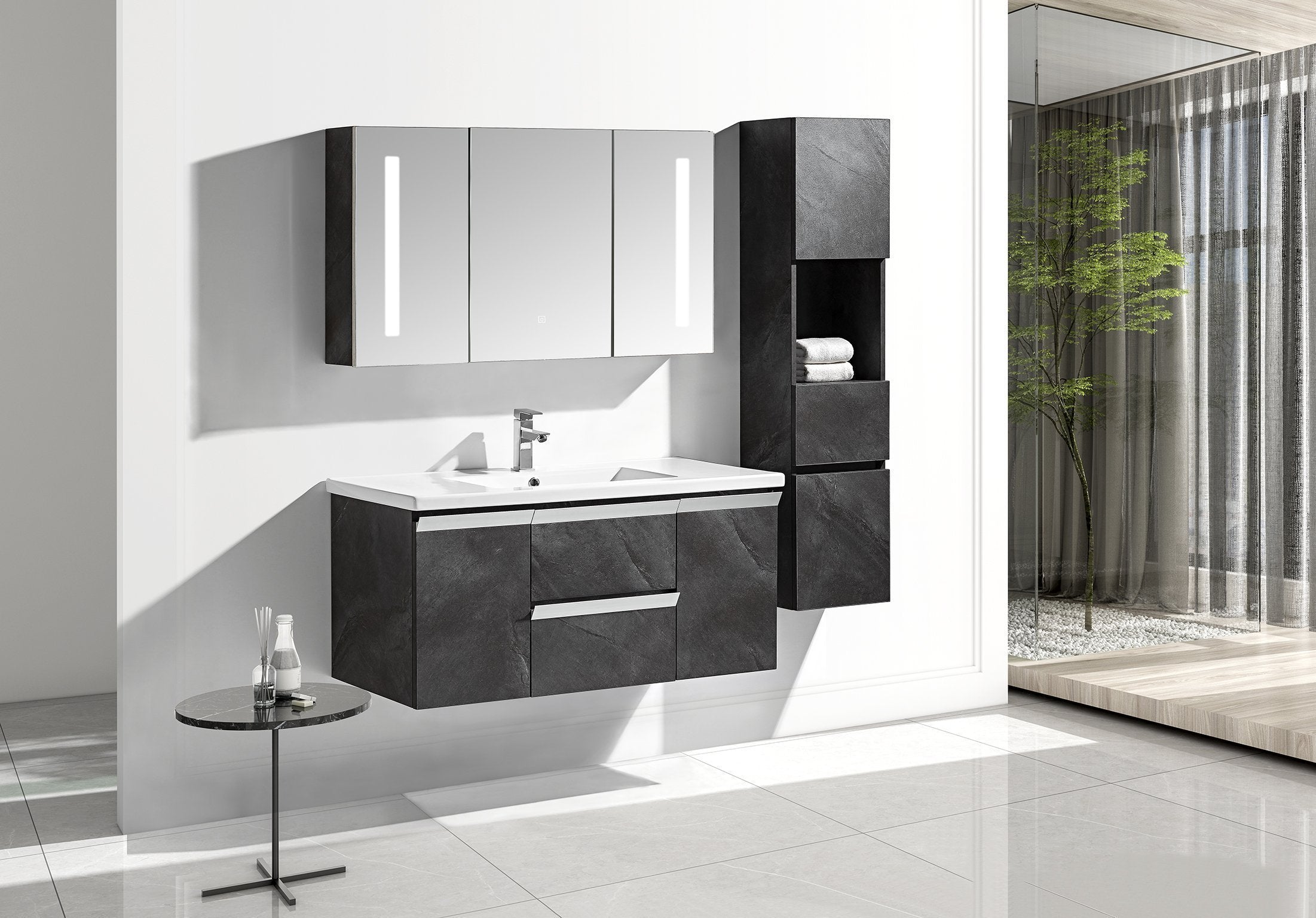 Set Mobile Bagno Venice Stone Grigio antracite 120cm + Colonna