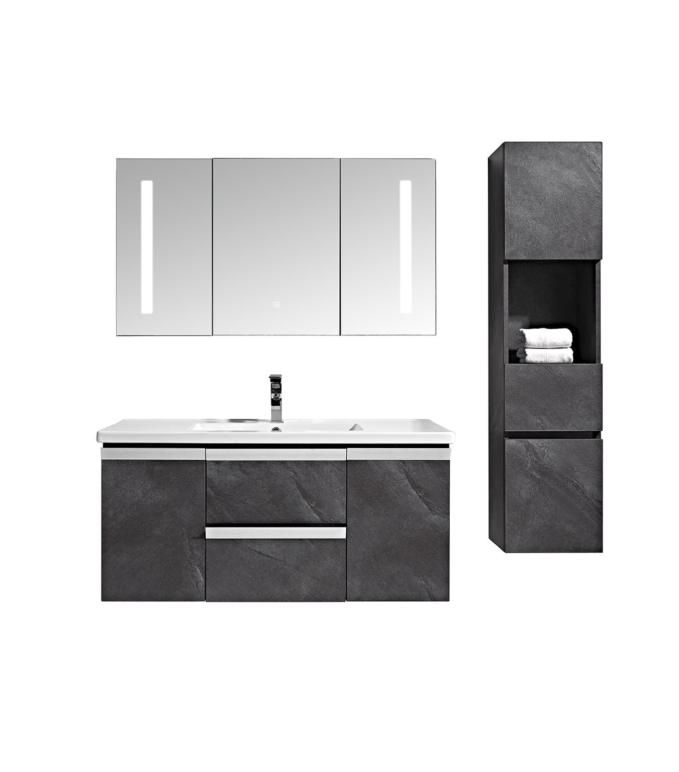Set Mobile Bagno Venice Stone Grigio antracite 120cm + Colonna