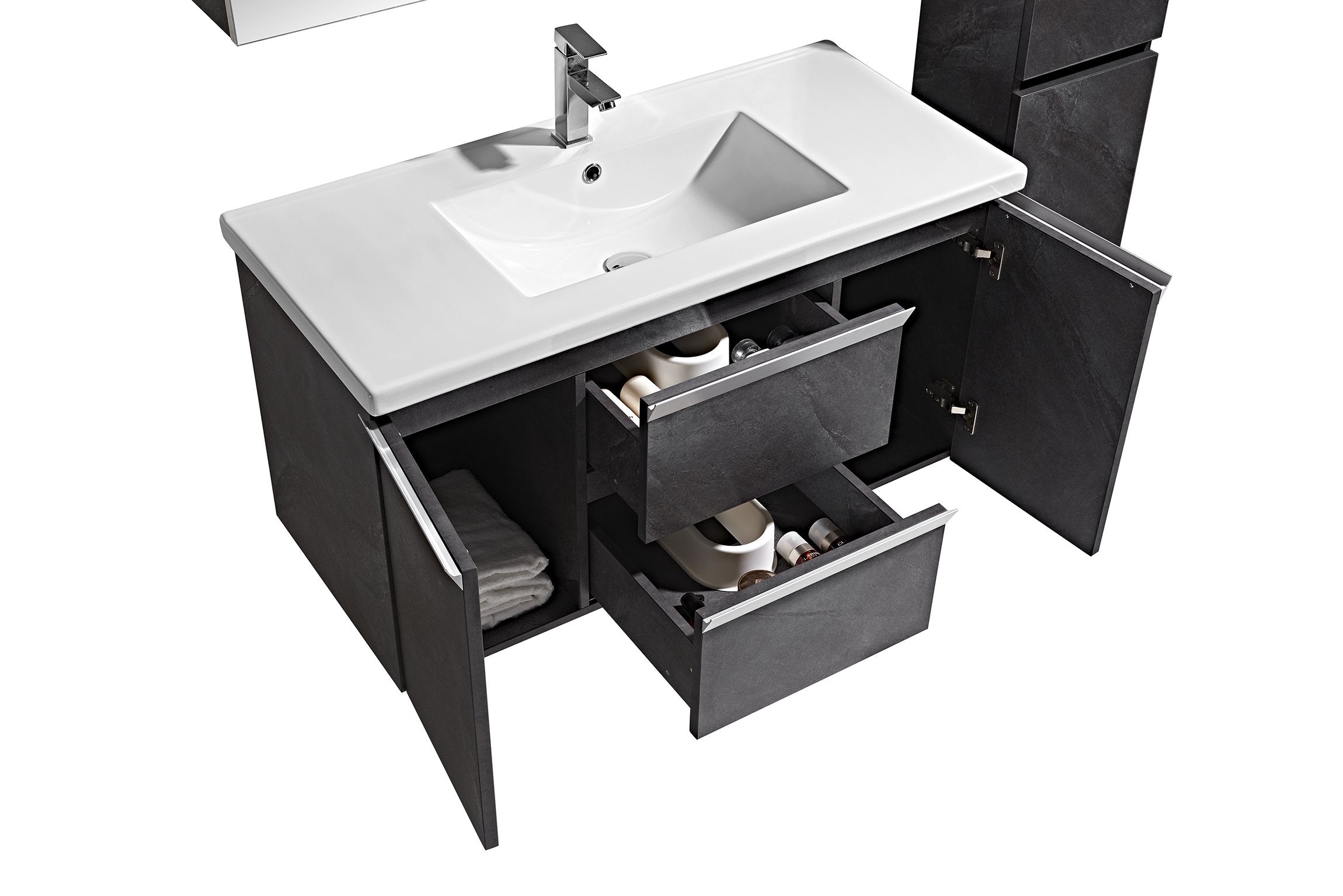 Set Mobile Bagno Venice Stone Grigio antracite 120cm + Colonna