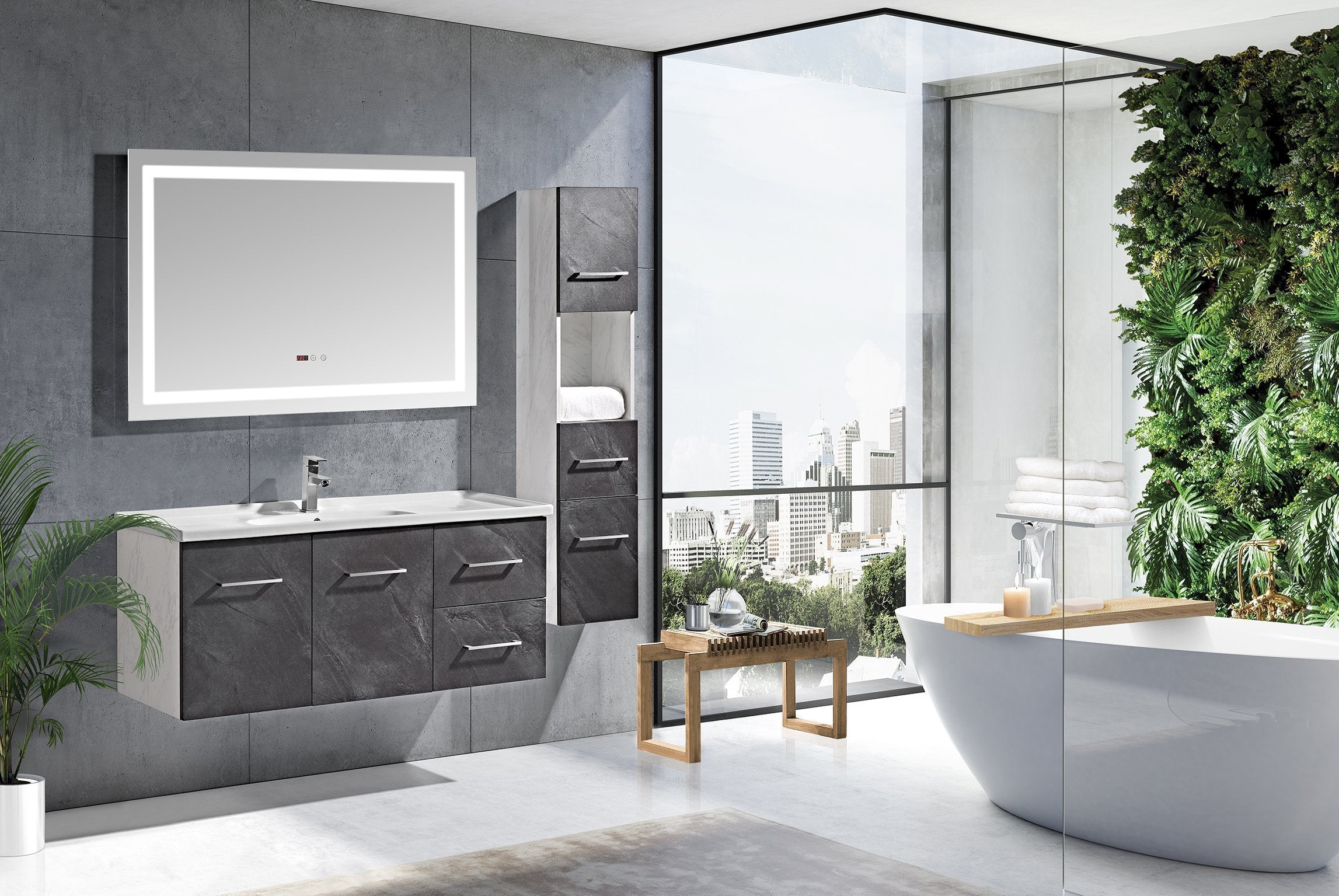 Set Mobile Arredo Bagno Istambul Stone Bianco 120 + Colonna