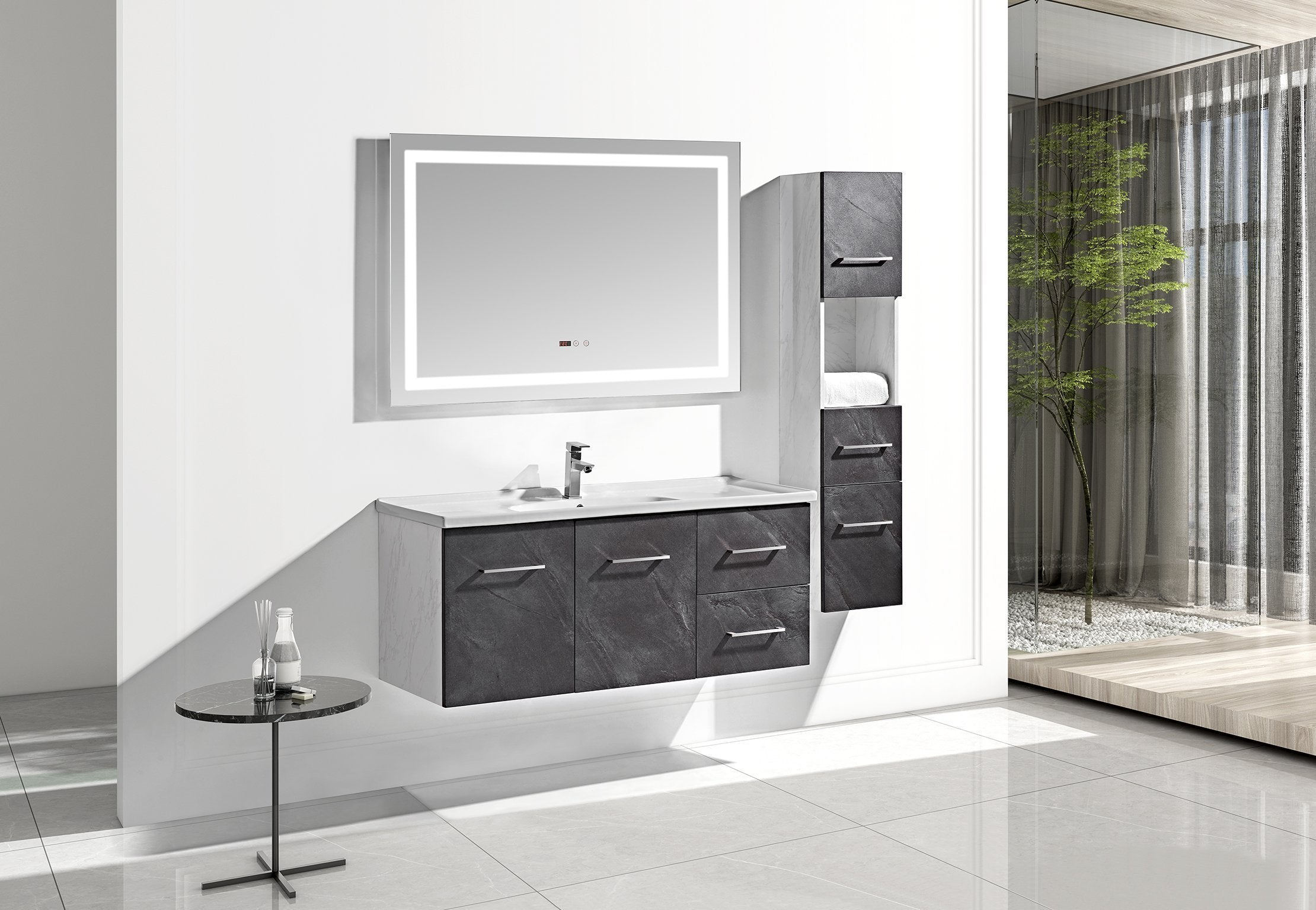 Set Mobile Arredo Bagno Istambul Stone Bianco 120 + Colonna