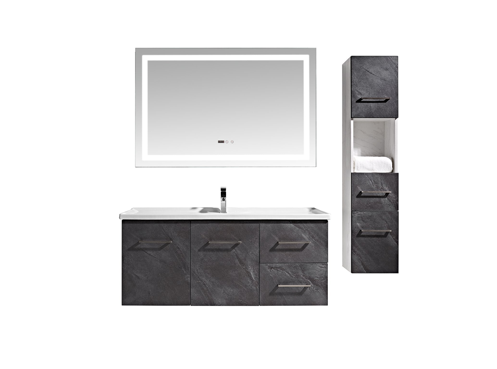 Set Mobile Arredo Bagno Istambul Stone Bianco 120 + Colonna