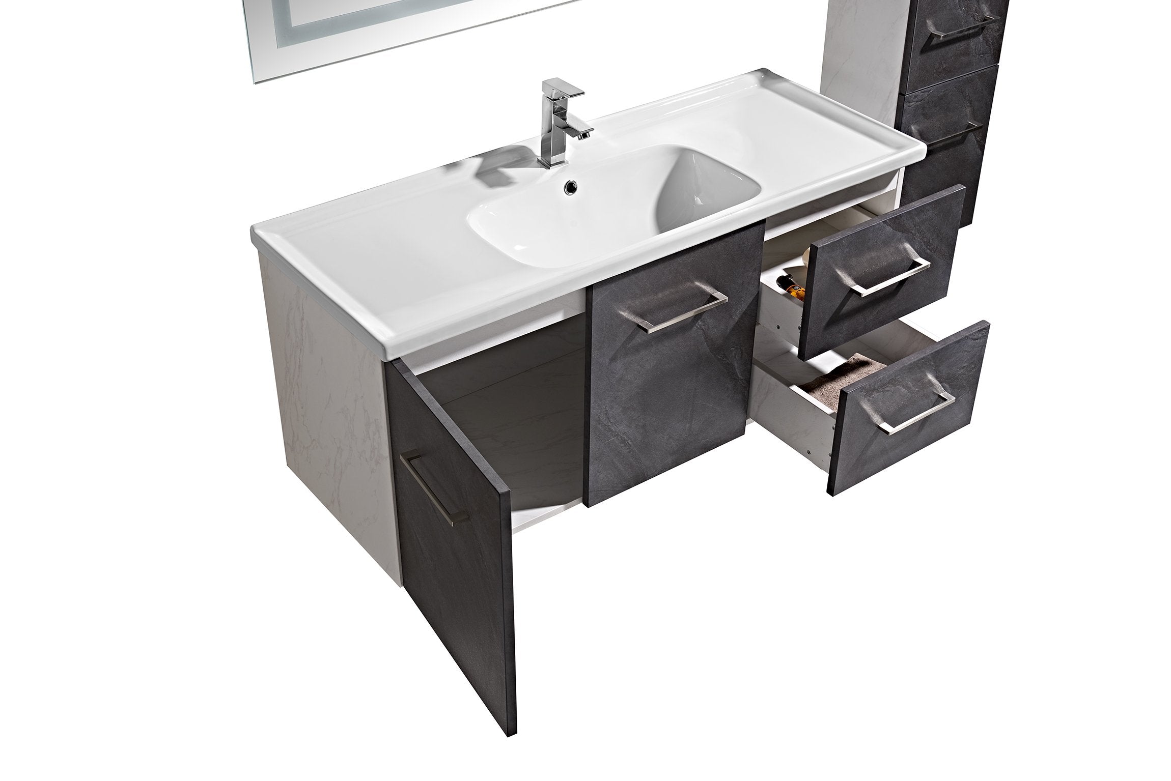 Set Mobile Arredo Bagno Istambul Stone Bianco 120 + Colonna