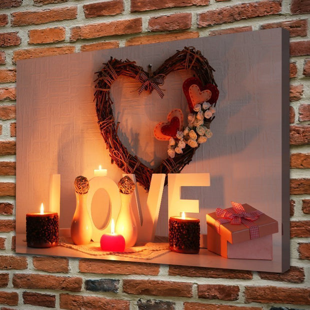 Stampa Quadro Canvas su Tela Retroilluminata con luce a LED con scritta Love  N112