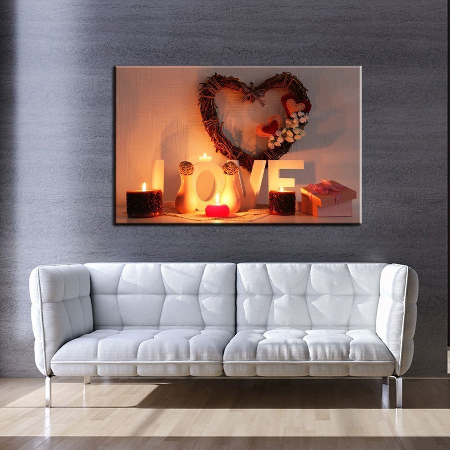 Stampa Quadro Canvas su Tela Retroilluminata con luce a LED con scritta Love  N112