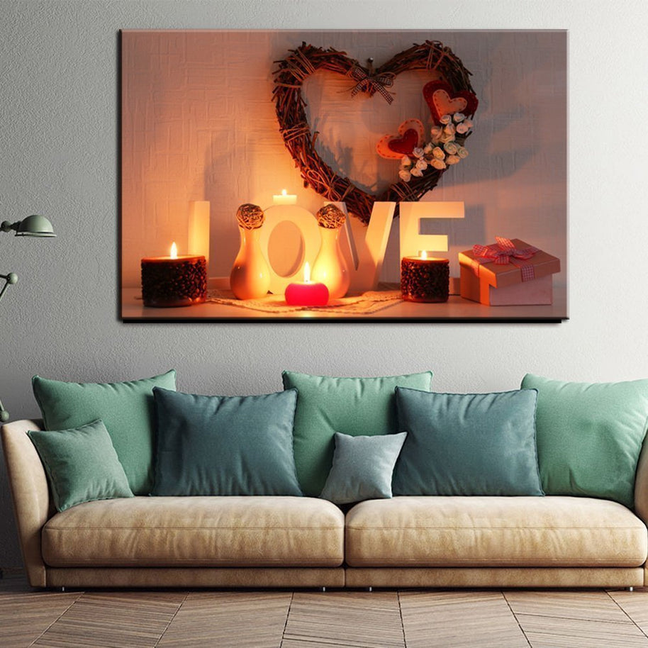 Stampa Quadro Canvas su Tela Retroilluminata con luce a LED con scritta Love  N112
