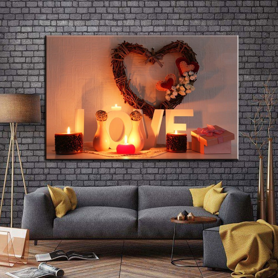 Stampa Quadro Canvas su Tela Retroilluminata con luce a LED con scritta Love  N112