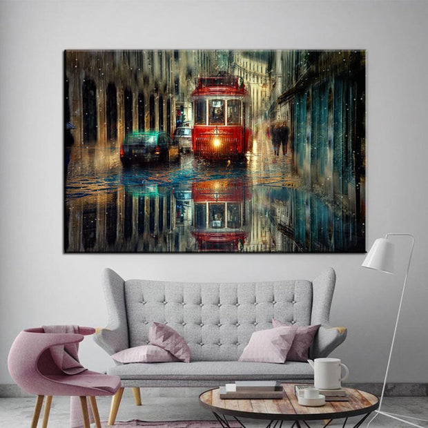 Stampa Quadro Canvas su Tela Retroilluminata con luce a LED Paesaggio urbano di Lisbona N114