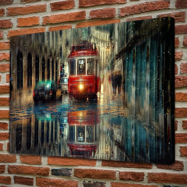 Stampa Quadro Canvas su Tela Retroilluminata con luce a LED Paesaggio urbano di Lisbona N114